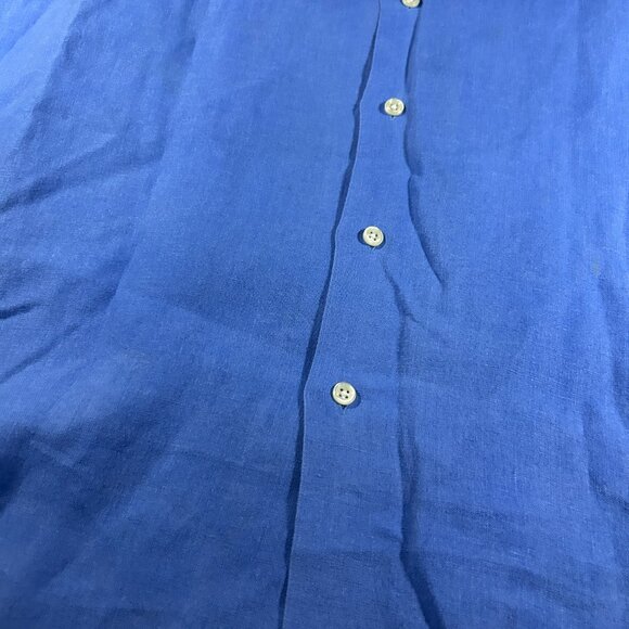 VTG Polo Ralph Lauren Shirt Mens L Caldwell Blue Loop Collar Linen Button Camp - Picture 4 of 9